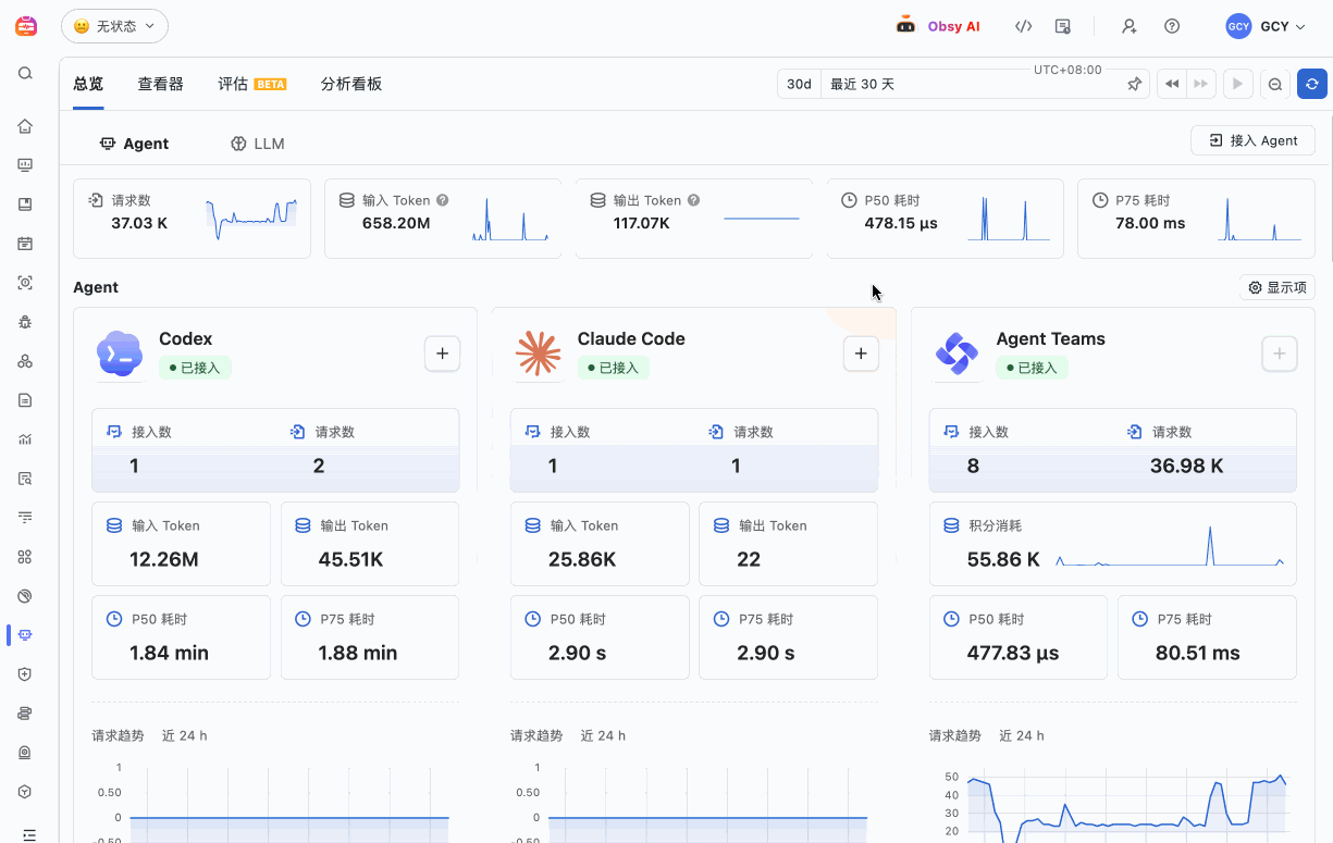 观测云 Agent 监测展示 AI Agent 调用、Token 与耗时